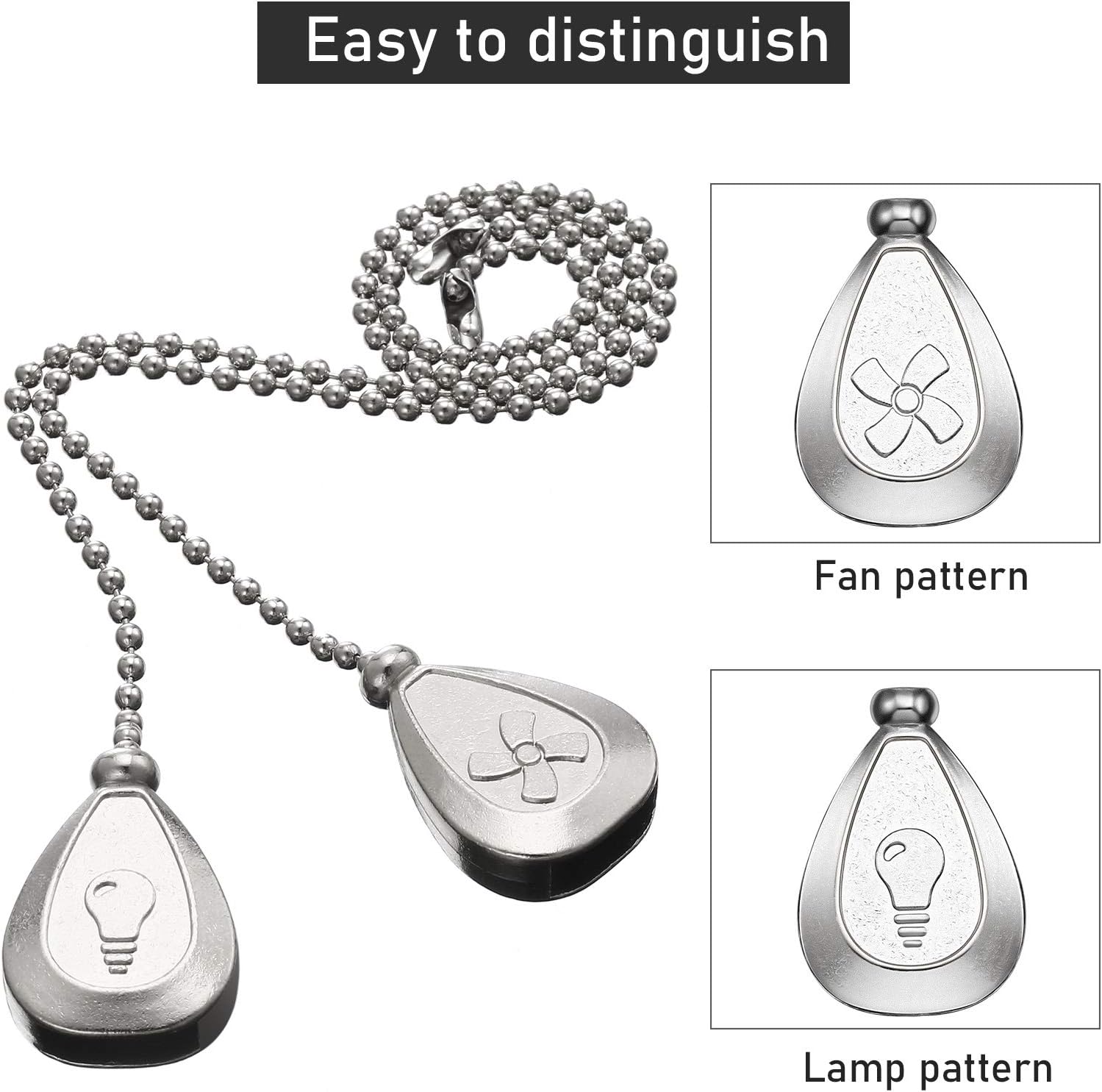 Patelai 4 Pieces Ceiling Fan Pull Chain Extender Ornament 12 Inch Ceiling Pull Chain Extension Classic Drop Shaped Pendant Beaded Ball Cord for Fan light lamp decorative with Connector(Silver) - Image 3
