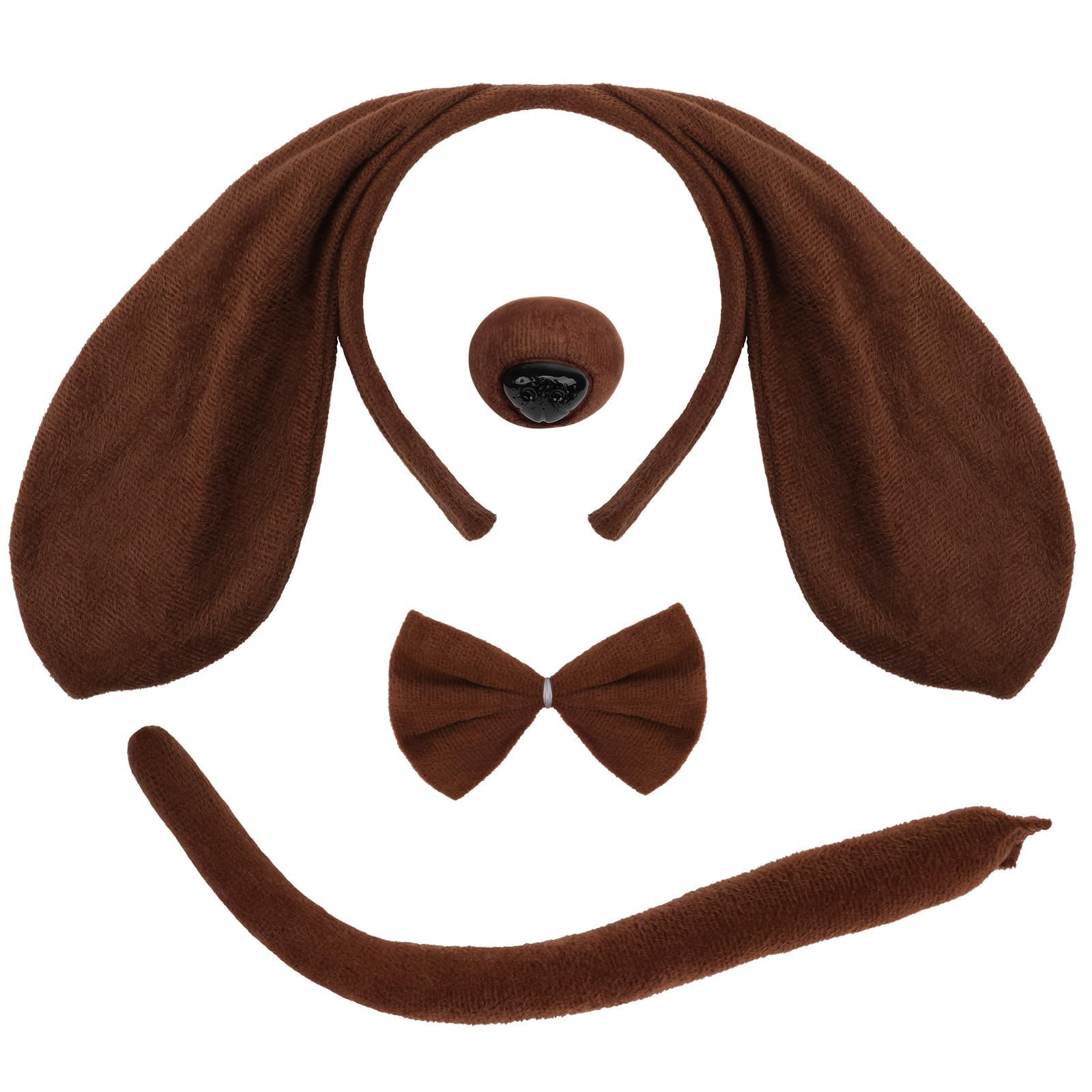 Mototo Dog Costume Set 4 PCS Puppy Animal Costume Brown Dog Ears Headband and Tail Nose Bow Tie Accessories for Adult Halloween Christmas Theme Party Animal Cosplay (Brown)