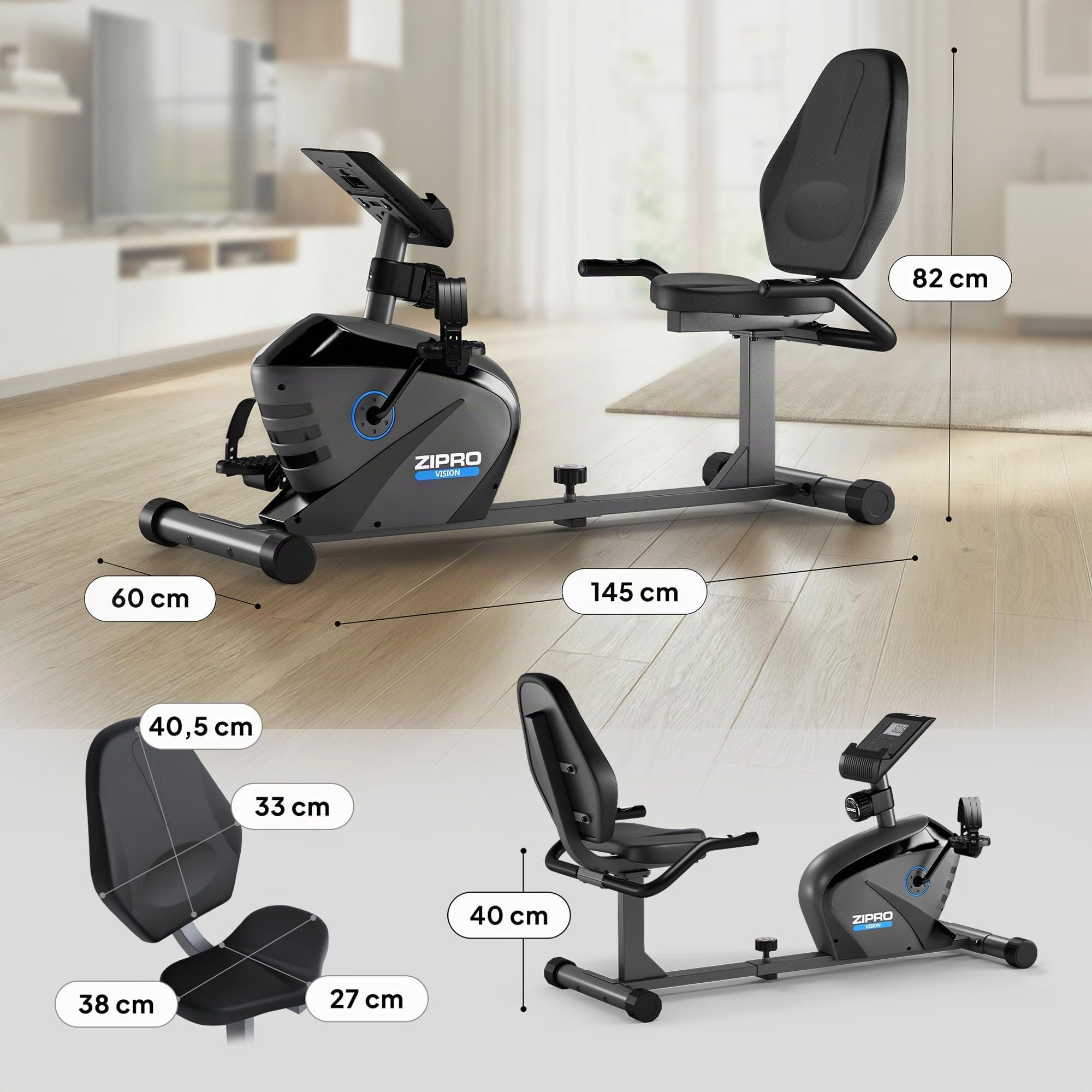 Zipro Cyclette Vision, Fitness Bike Ergometrico, Trainer Magnetico per Bicicletta, Ergometro fino a 120 kg, Bici da Interno, Cyclette per Allenamenti Domestici, Batteria Operata