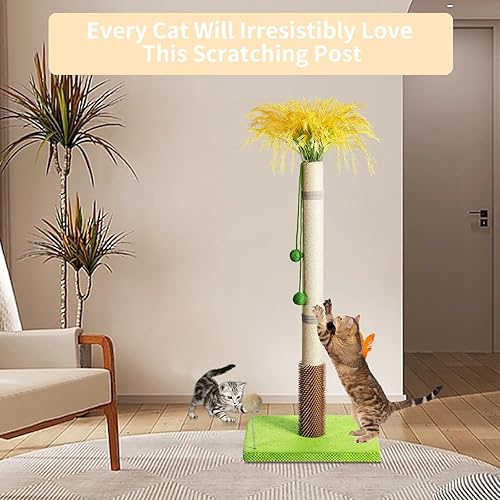 Miniatura 6 de Poste rascador para gatos, 34.6 pulgadas de alto, cuerda de sisal natural, adecuado para todos los gatos, diseño multifuncional con juguetes teaser,