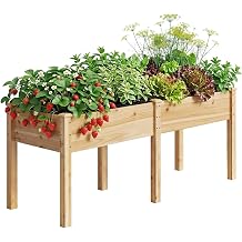 Wood Raised Garden Bed with Legs, 72x26x30in Elevated Wooden Planter Box | for Backyard, Patio, Balcony, Large Planter Box Stand for Fruits Vegetables Flowers, Natural Wood