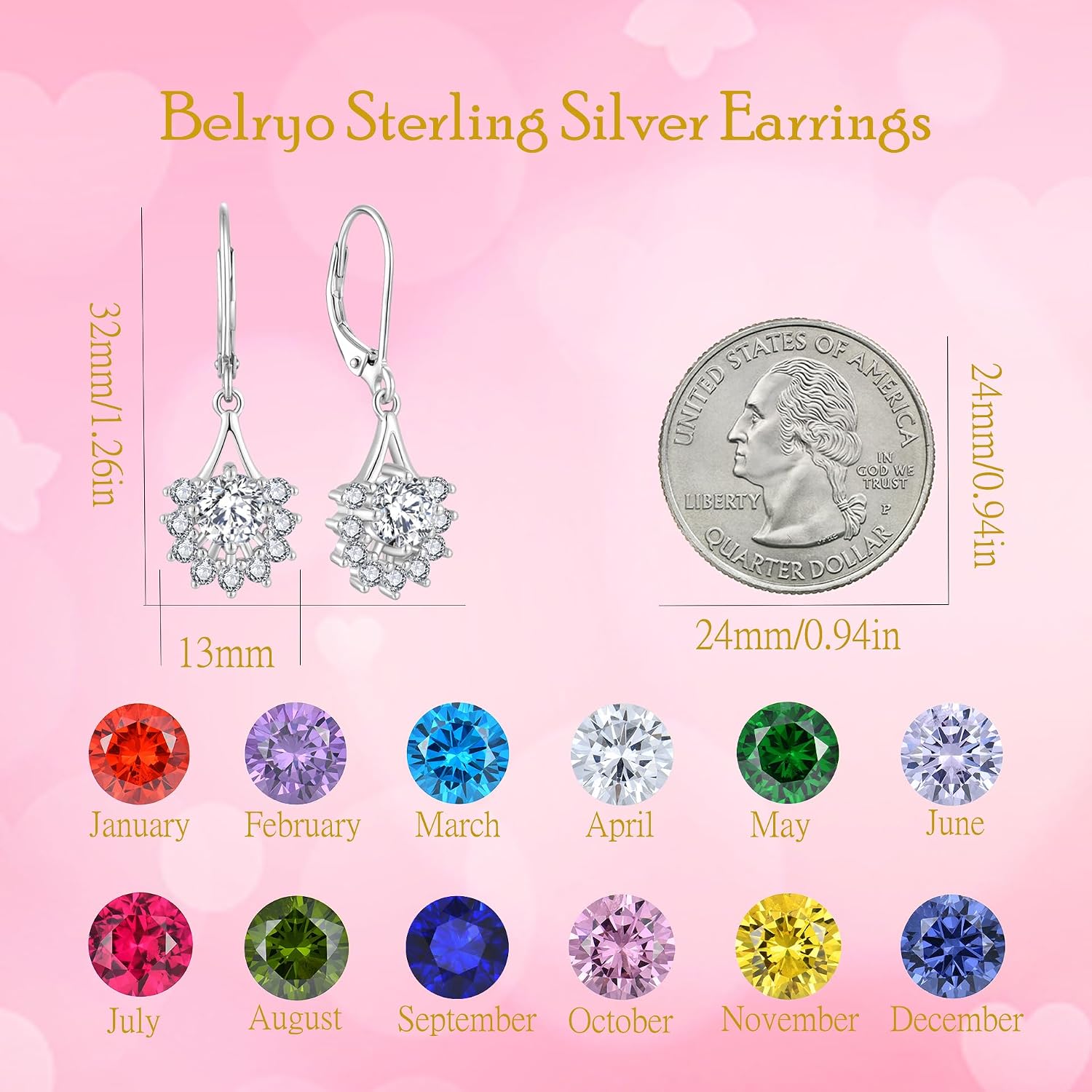 Leverback Earrings 925 Sterling Silver Dangle Drop Earrings Cubic Zirconia Earrings Birthday Gift for Women Her Wife Mother