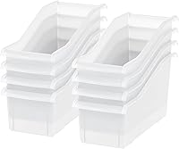 IRIS USA Clear Book Bins 8-Pack - Connecting Vertical Plastic Organizers for Books, Magazines, Office, Dorm & Craft Supplies