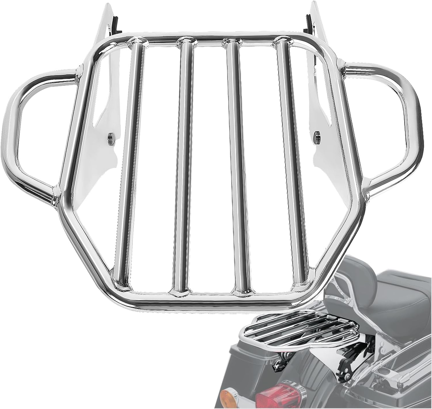 Chrome Detachable Luggage Rack 2-Up Mounting Rack Fit for Harley Touring Road King Street Electra Glide 2009-2025 2021 2020 2019 2018 2017 2016 2015 2014 2013 2012 2011 2022 2023 2024