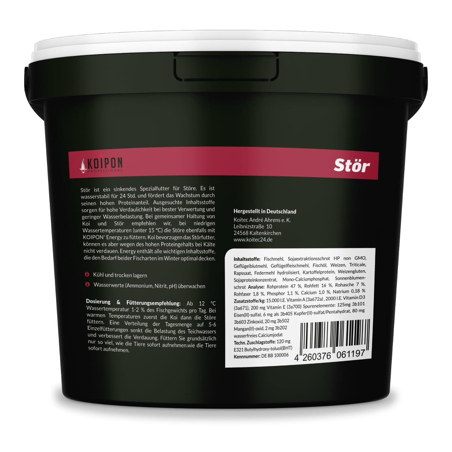 KOIPON Premium Störfutter 3 kg, sinkend, Teichfutter 6mm Pellets für Stör im Gartenteich, Ideal für gemeinsame Haltung mit Koi