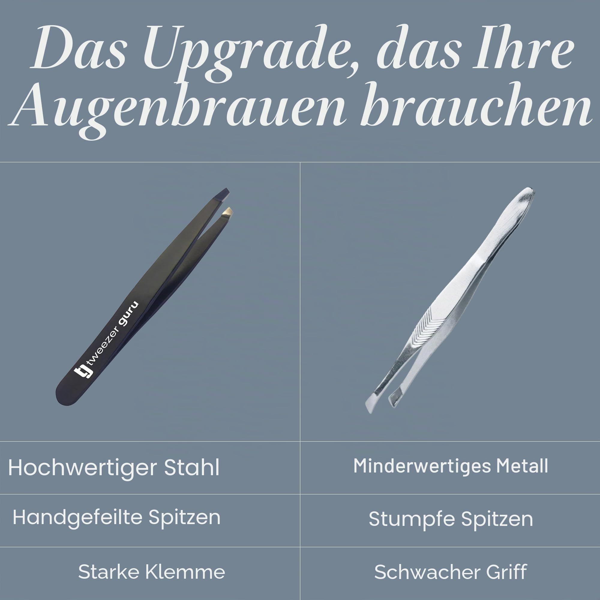 Pinzette Professionelle Tweezer Guru - Hochpräzise Edelstahl Pinzette für eingewachsene Haare, Augenbrauen trimmen, und Gesichts Haarentfernung - für Männer & Frauen