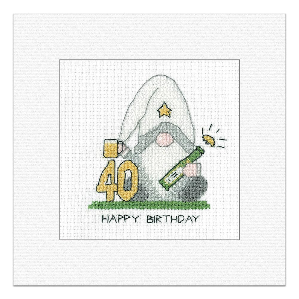 Heritage Crafts Gonk - 40th Birthday Card Male Cross Stitch Greeting Card Kirsten Roche Gonks