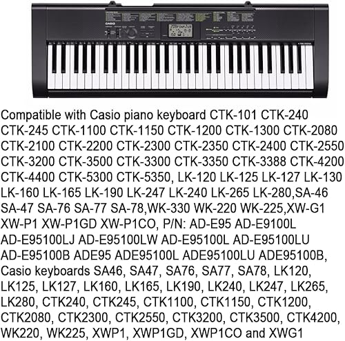 Miniatura 3 de Adaptador de cargador de fuente de alimentación de 9.5V 1000mAh compatible con teclado Casio LK120 LK240 LK280 SA76 SA77 SA46 CTK101 CTK1200 CTK2100