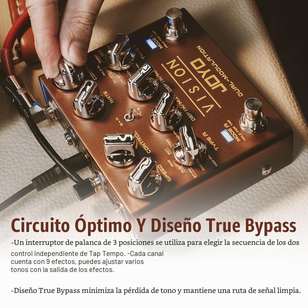 JOYO Pedal de modulación multiefectos serie R de doble canal de entrada y salida estéreo, 9 efectos para guitarra eléctrica (Vision R-09)