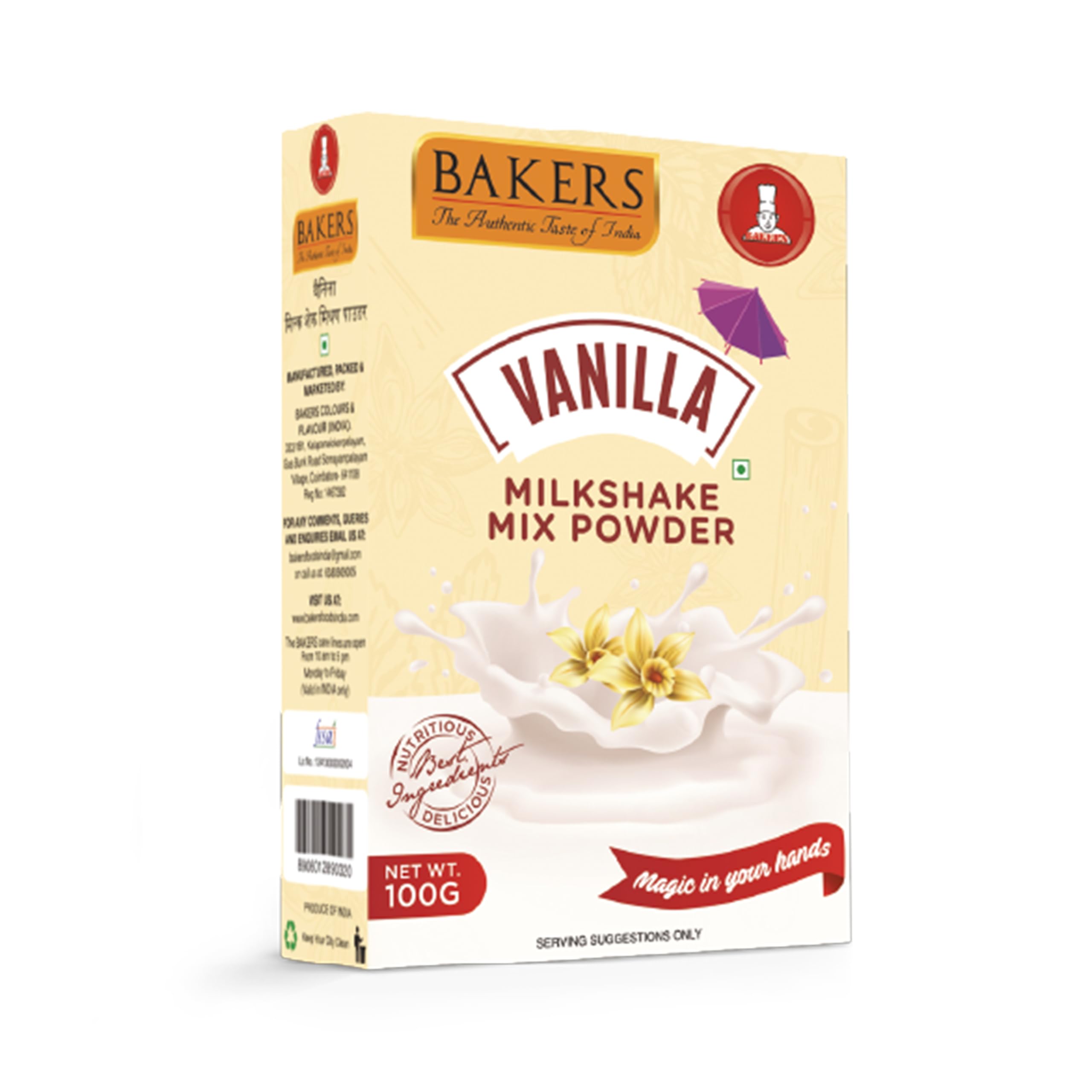 BAKERS Milk Shake Mix Powder - Vanilla Flavor (100g x 6, 600g) | Instant Thick & Creamy Shake Mix | Rich & Delicious Dessert Drink | Ready to Mix with Milk | No Preservatives |Ready in 30 Sec