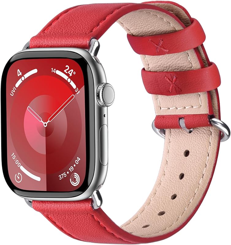 Fullmosa Correa Compatible con Apple Watch 49/46/45/44/42/41/40 Correa de Repuesto de Cuero Genuino Premium, Compatible con Apple Watch Series Ultra3/2/1 SE3/2/1 11/10/9/8/7/6/5/4 para Hombres y Mujeres