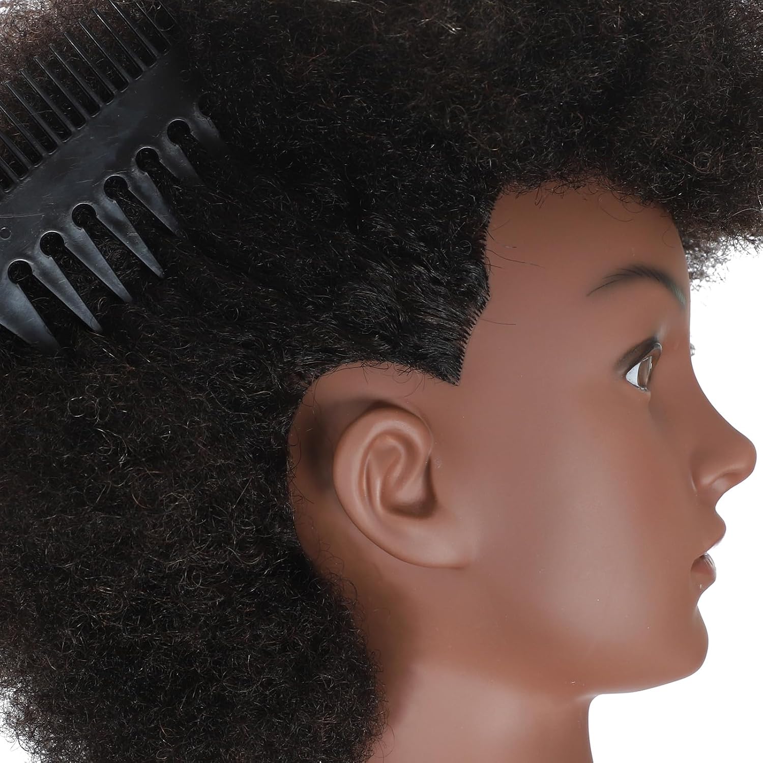 Kalyx African American Hair Mannequin Head with 100% Human Hair Kinky Curly Practice Styling Training Head Cosmetology Manikin Doll Head for Braids Practice, Include Clamp Holder, Clips