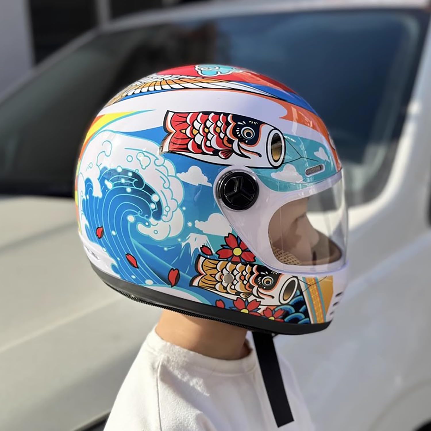 Casque Moto Enfant Casque intégral léger pour Enfants, adapté aux Enfants de 5 à 14 Ans pour draisienne Scooter, Fixation Rapide, 52-56 cm