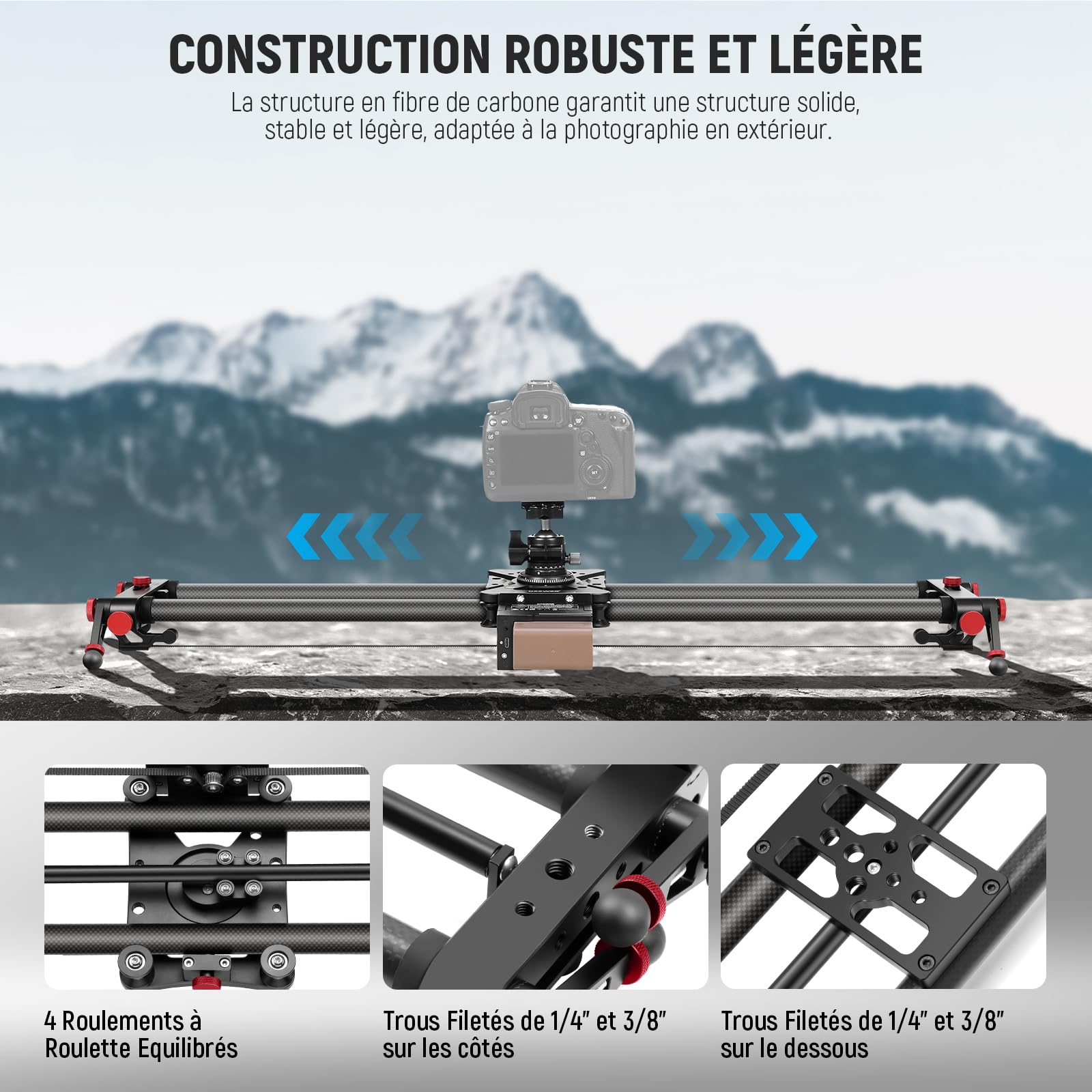 NEEWER 31.5"/80cm Slider motorisé pour DSLR, Rail de Travelling en Fibre de Carbone avec contrôle par Application, Batterie F750 4400 mAh, Compatible avec Le Mode vidéo, Chargeur Non Inclus, ER1