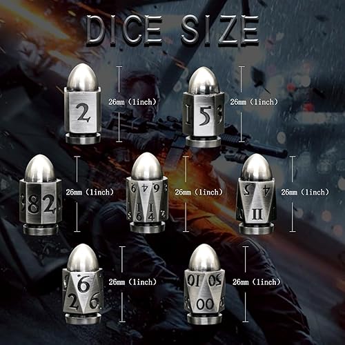 Miniatura 6 de Dados de bala para Calabozos y Dragones, juego de dados de metal D y D poliédricos D y D para juegos de rol, dados Cyberpunk únicos para temas de