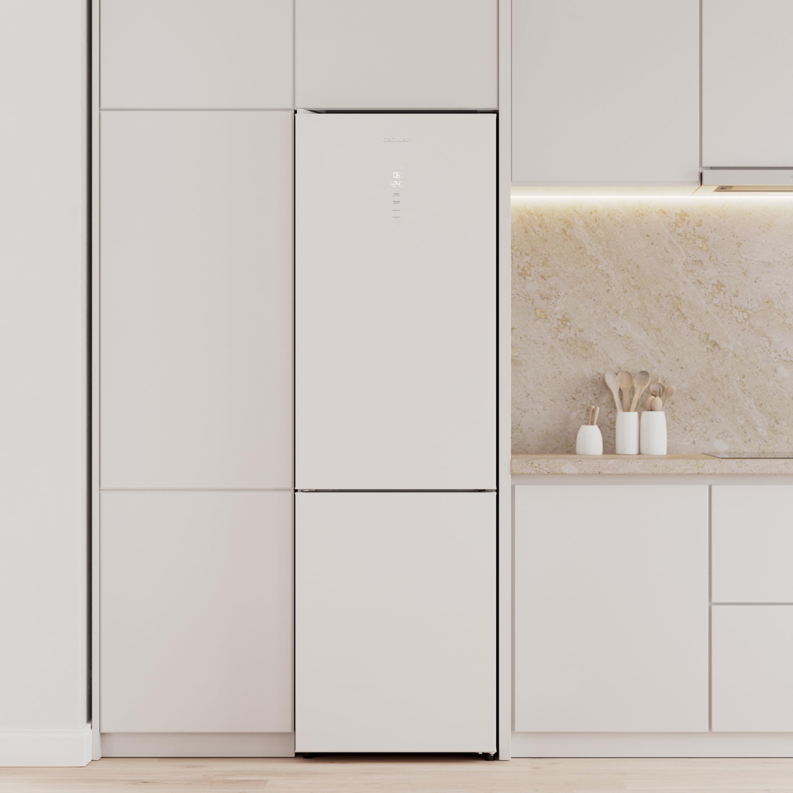 Cecotec Réfrigérateur Combi 335L No Frost Bolero CoolMarket Combi White Glass 195,3cm 59,5cm Compresseur Inverter Plus