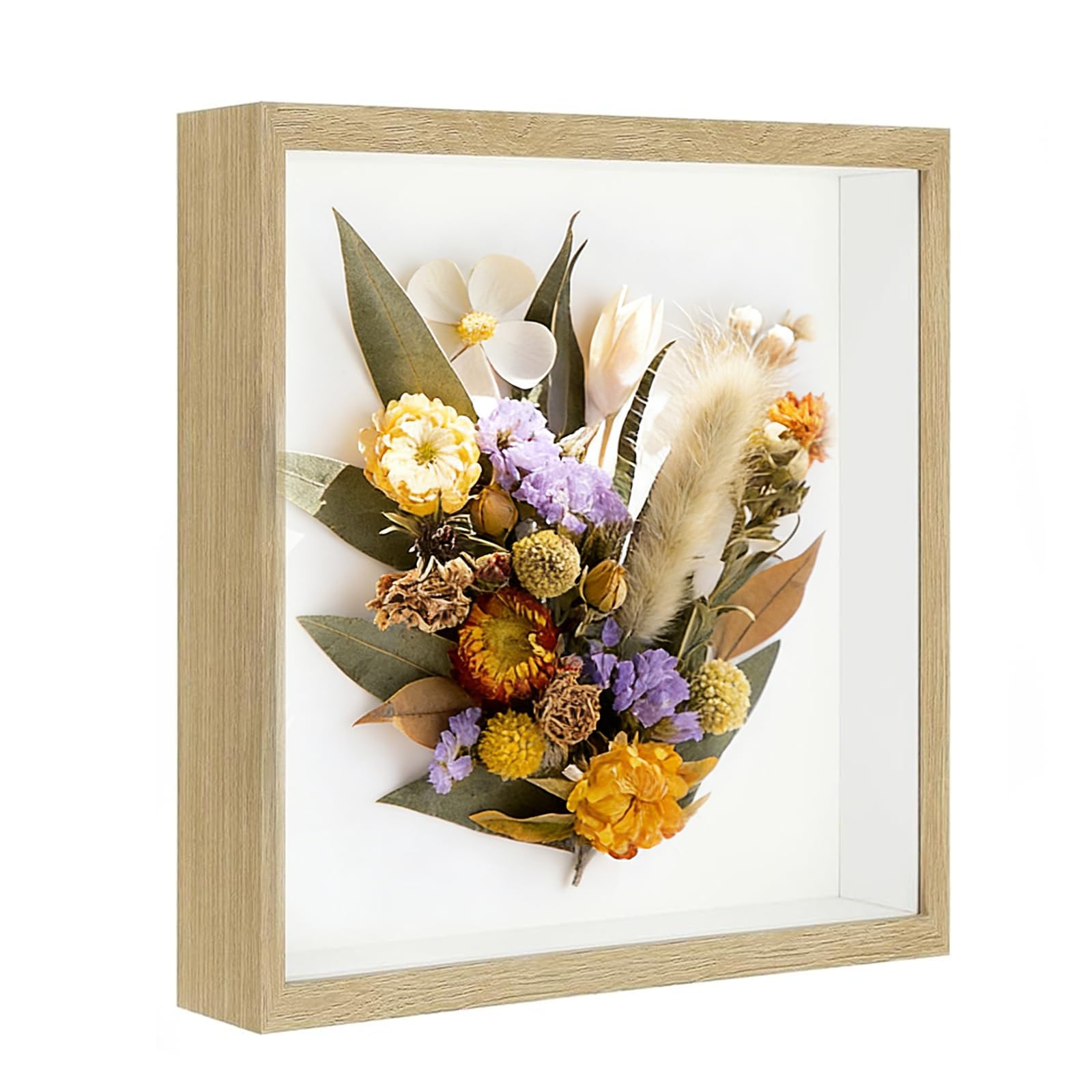 3D Shadow Box, 25 x 25 cm Picture Frame, Deep Box Photo Frame Deep Frames Display Boxs Wooden Deep Boxs Square Photo Frames for Medal Flower & Crafts Display(Wood Color)