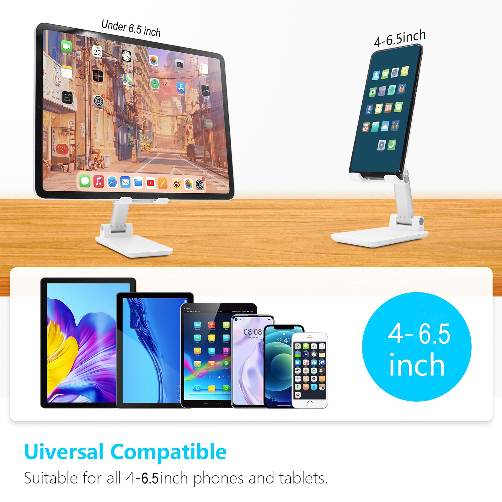 Paquete de 2 soportes para teléfono celular, altura de ángulo totalmente ajustable para escritorio, soporte plegable compatible con todos los teléfonos de 15, 14, 13, 12, 11 (negro y blanco)