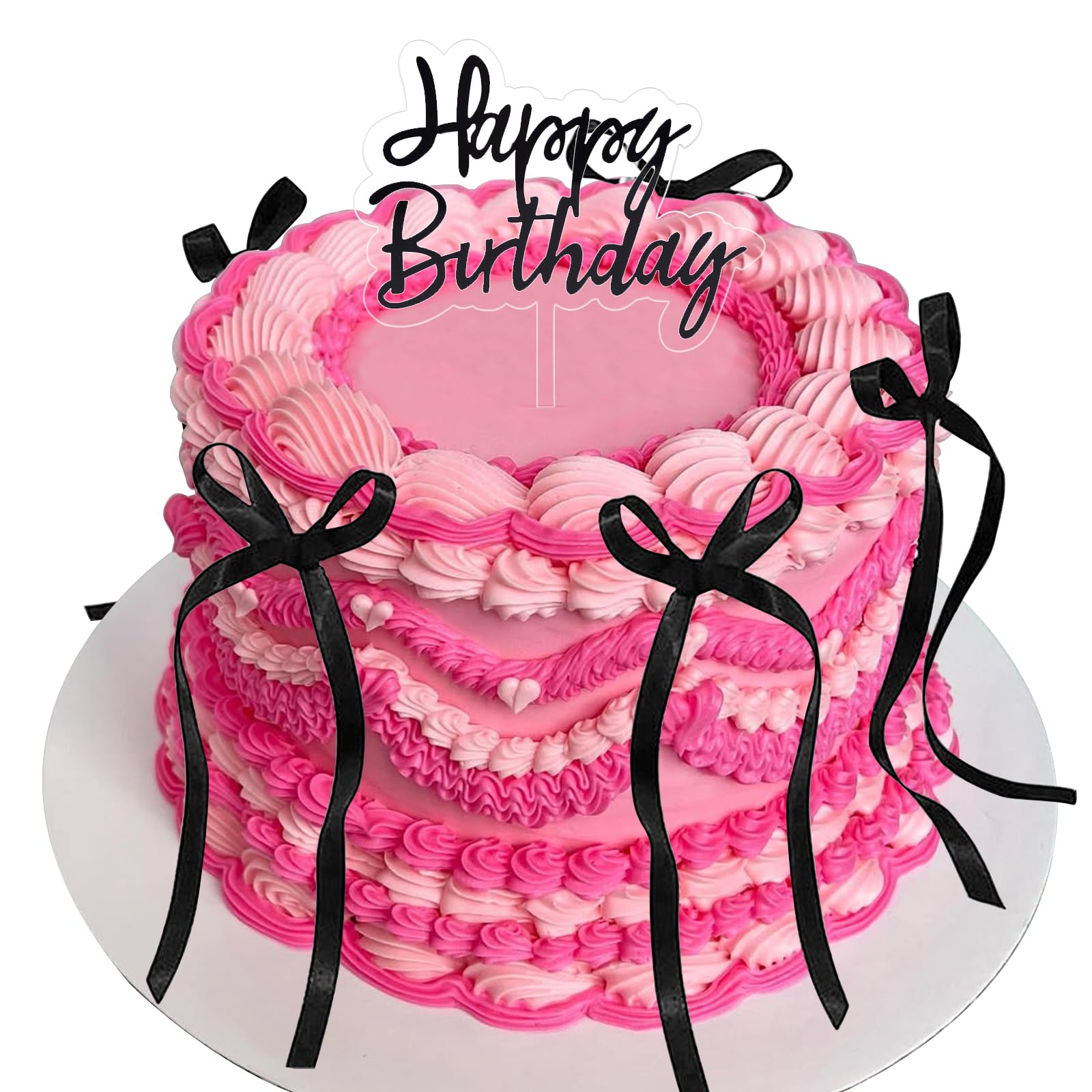 yuboo 10 Pcs Bow Cake Topper, Ribbion Black Bows for Cake with Happy Birthday Sign, Coquette Themed Party Wedding Cake Decorations Party Supplies,