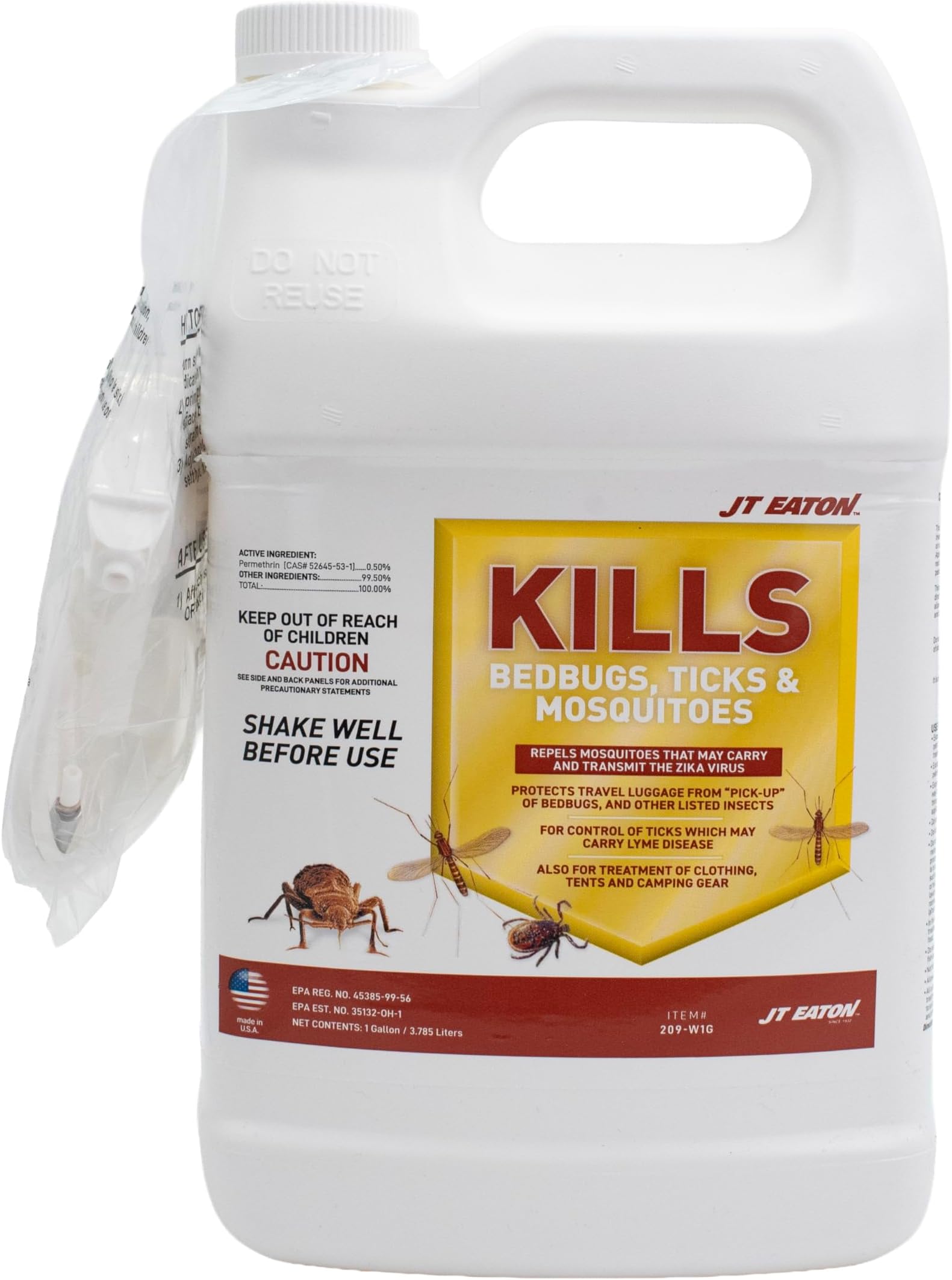 JT Eaton 209-W1G Bed Bug, Tick, and Mosquito Killer Spray, Water-Based Insecticide, Gallon with Sprayer