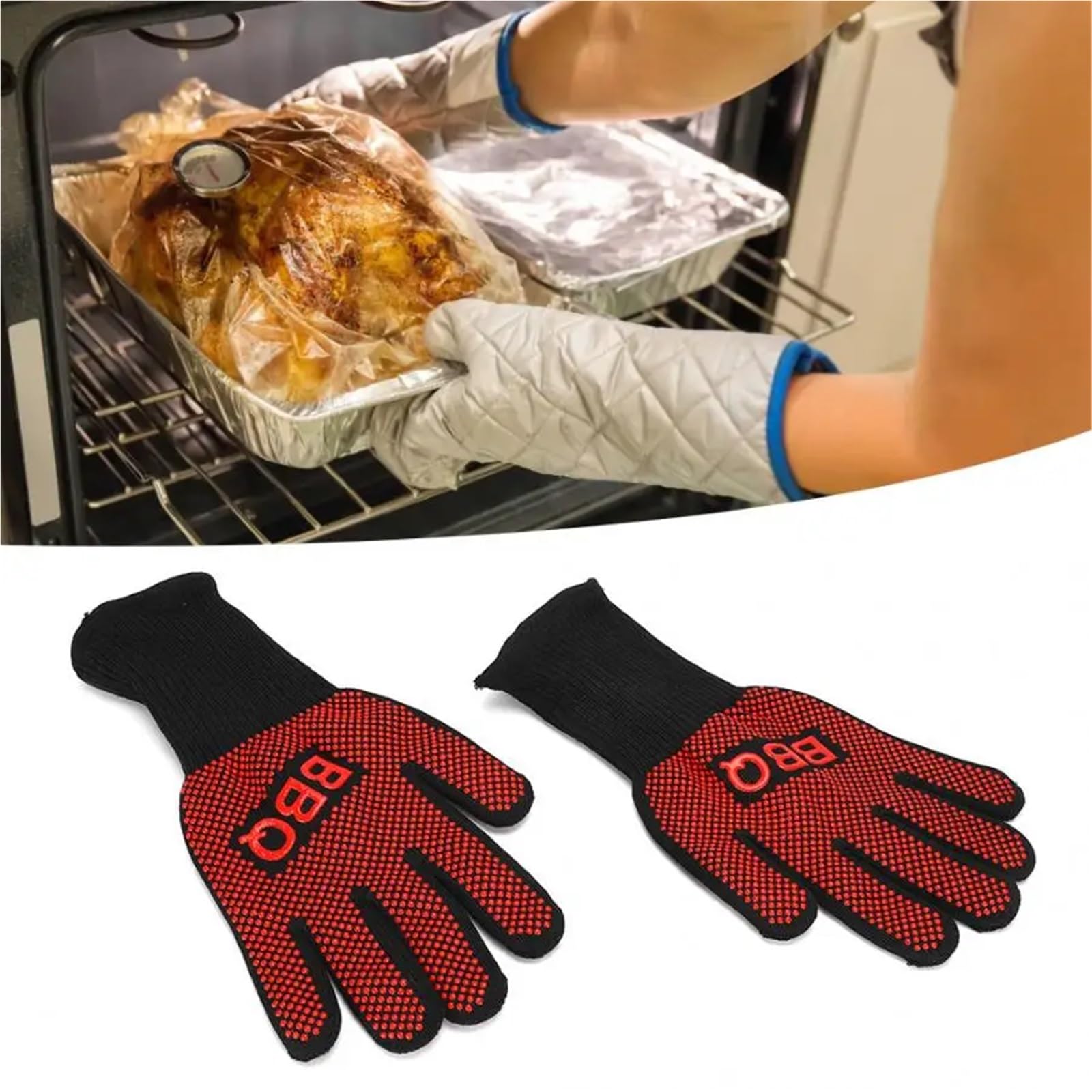 1 paio 800 gradi resistenti al calore guanti antincendio ignifugo antiscivolo griglia ignifuga forno a microonde barbecue cottura protezione delle mani Per Grigliare