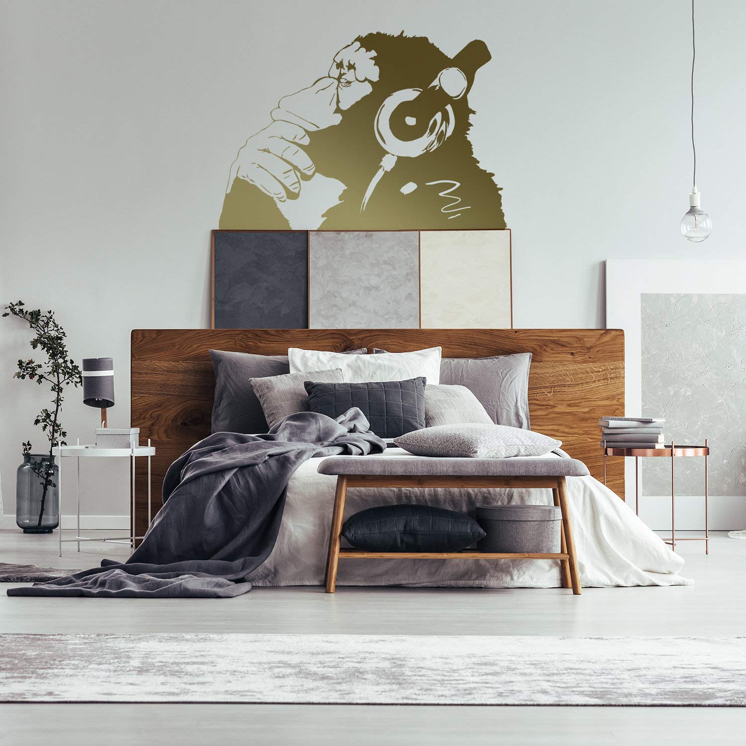 Banksy Thinking Monkey - Adesivo da parete in vinile con stampa dj impermeabile pensatore Smart Decal - Street Thought cuffie Music Think Stickers