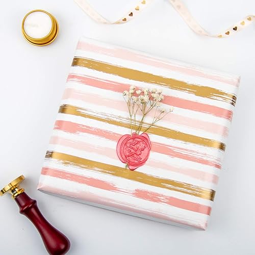 Miniatura 4 de WRAPAHOLIC - Papel de regalo reversible rosa - Rollo mini - 17 pulgadas X 33 pies - Líneas doradas y diseño rosa sólido para cumpleaños de niñas,