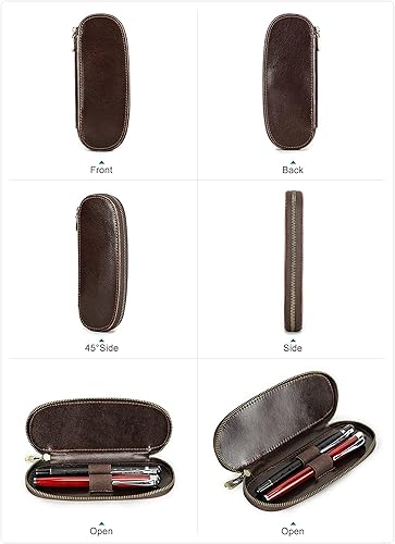 Vista 22 de Top Grain - Estuche organizador de cuero genuino para 12 bolígrafos y lápices, diseño minimalista sólido, hecho a mano, cierre magnético con cajón