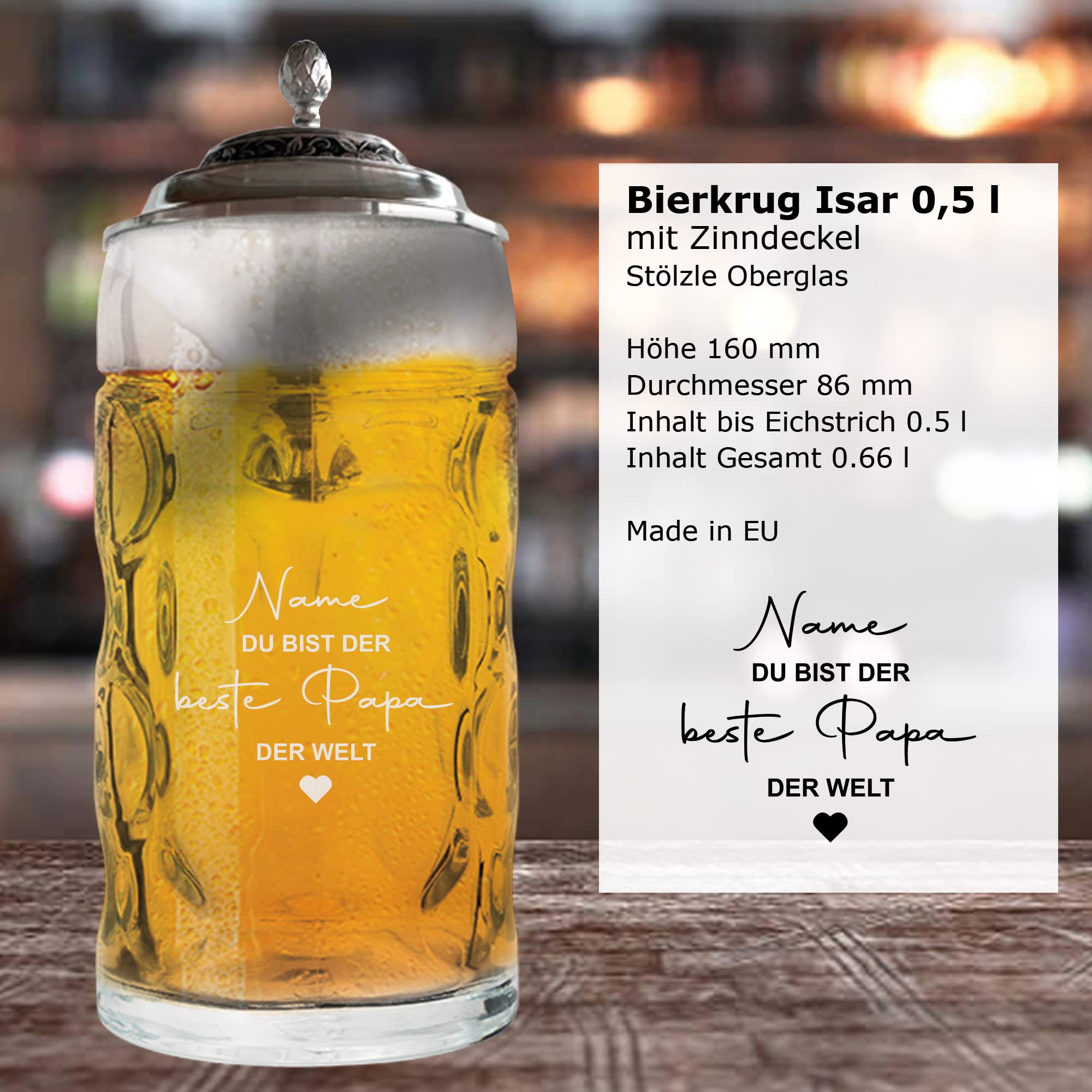 Chope à Bière En Verre 0,5 L Avec Gravure - Chope à Bière Pour Homme - Cadeau Parfait Pour La Fête Des Pères Et L'anniversaire - Le Cadeau Homme - France