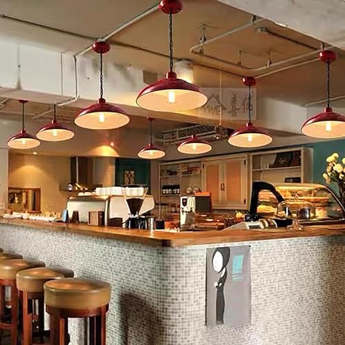 Miniatura 7 de Lámpara colgante de granja, lámpara vintage de hierro de metal con pantalla de granero roja, lámpara colgante de isla de cocina, lámpara colgante de