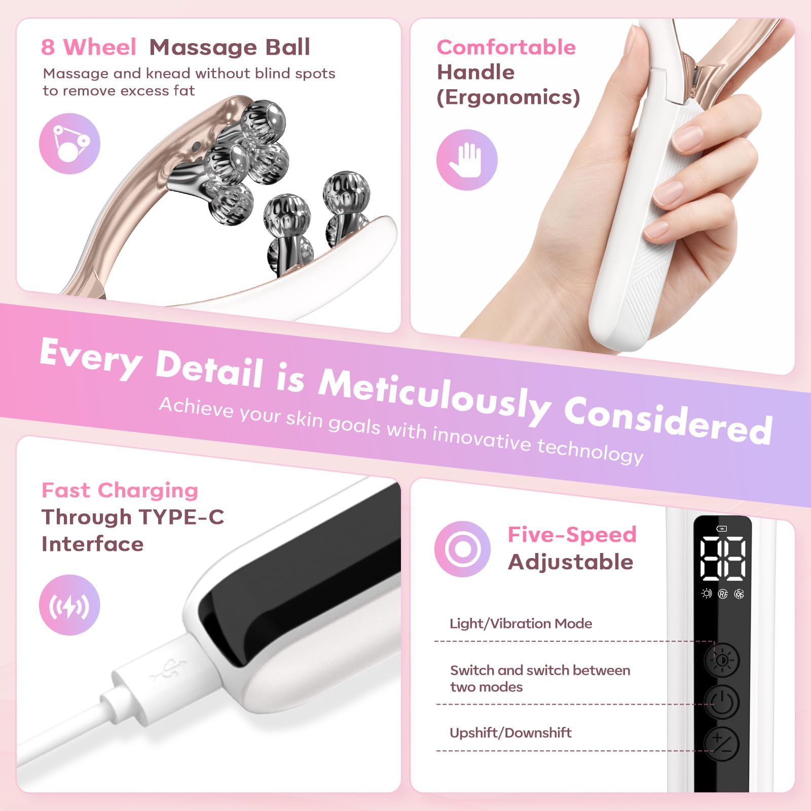 Wireless Facial Massager Tool with Ergonomic Contour Design