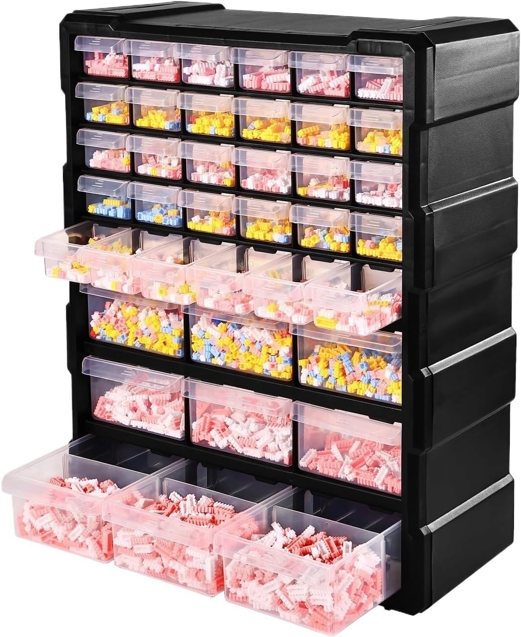 Dressing Table with Mirror﻿ Hardware & Craft Cabinet 18.7" W x 6.3" D x 14.8" H, 39 Drawers, 20.5" W x 6.4" D x 14.7" H, 64 Drawers, Black(39 Drawers)