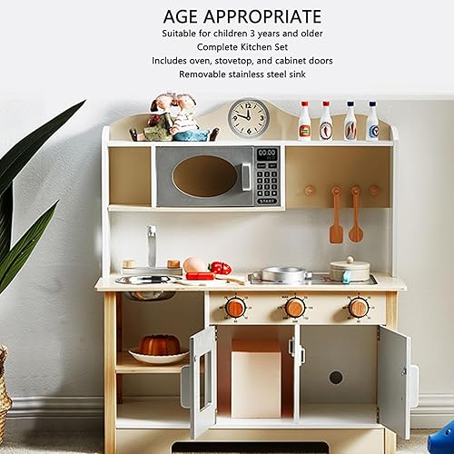 Miniatura 3 de Juego de cocina de madera para niños, cocina de juguete con fregadero y estufa, casa de juegos grande para niños de 3 a 8 años, cocina de juguete