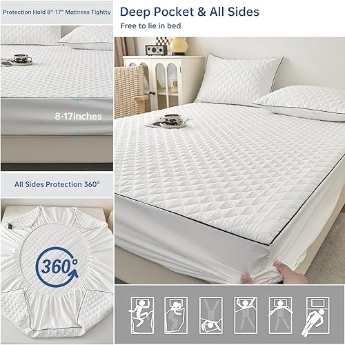 Miniatura 4 de Protector de colchón impermeable tamaño individual, funda de colchón de algodón de alta calidad de 3.53 ozm con 2 fundas, transpirable, elástico