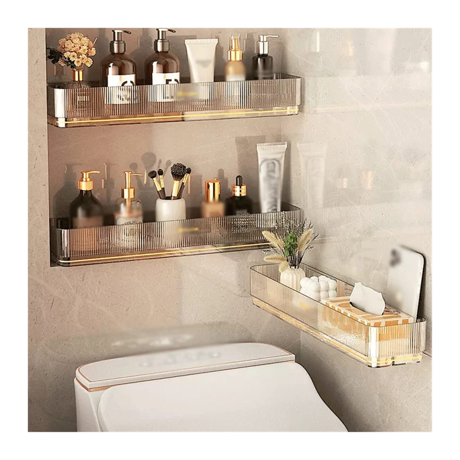 LUUYYI Estante de baño, 2 estantes de plástico, estantes de almacenamiento simples para artículos de tocador, estantes de almacenamiento de plástico transparente de una sola capa, estantes de