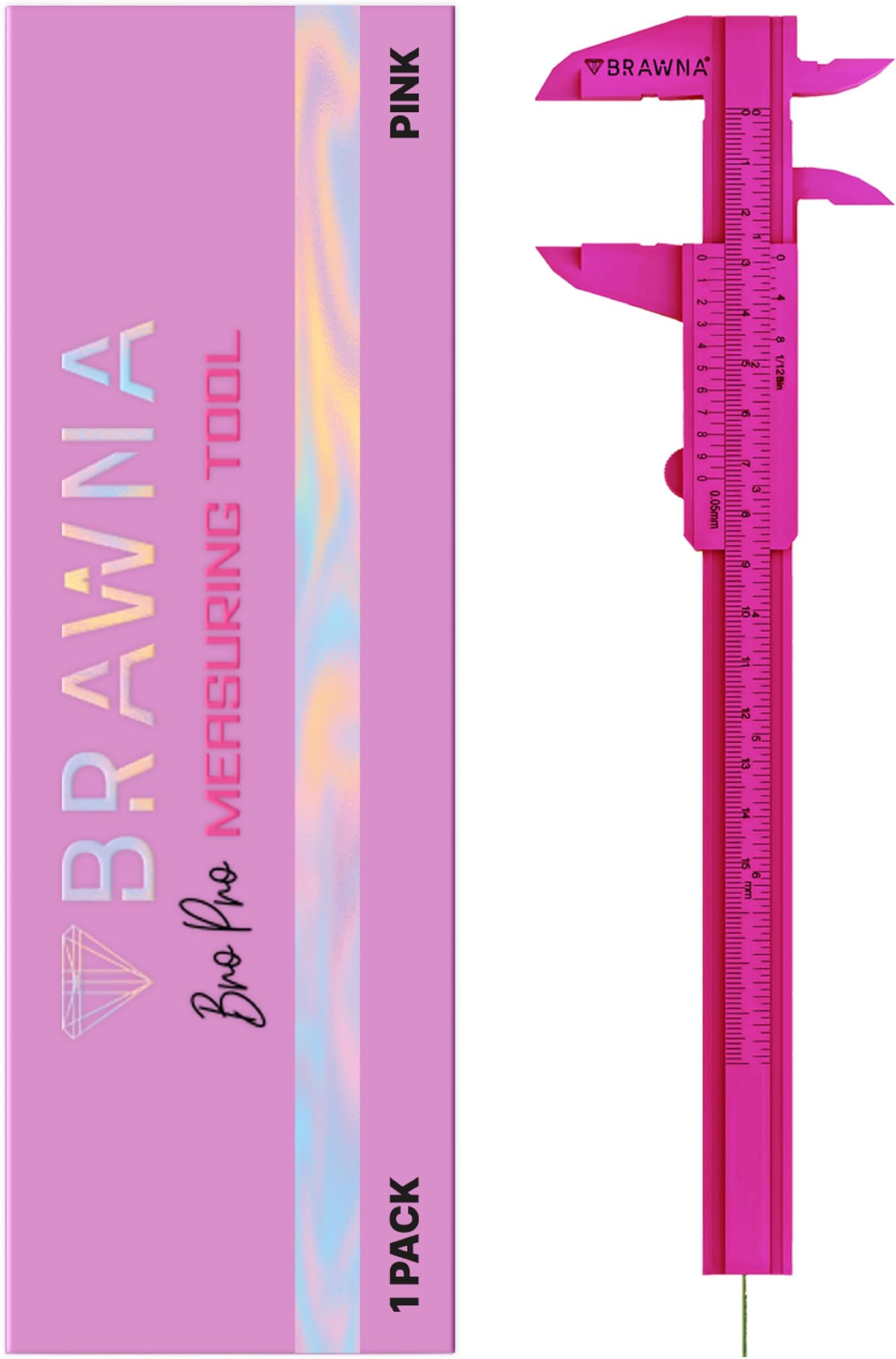 BRAWNA 1 Pc Brow Pro Measuring Tool with 1 Eyebrow Ruler Sticker - Double Scale Eyebrow Ruler for Microblading - Eyebrow Mapping - Caliper Vernier - PMU Supplies - Eyebrow Calipers Ruler Plastic- Pink