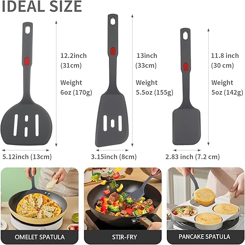 Miniatura 6 de Hvanam Flexible Silicone Spatula Set For Nonstick Cookware Rubber Silicone Bpa-Free Heat Resistant Heavy Duty Kitchen Turner Large,Slotted Flipper