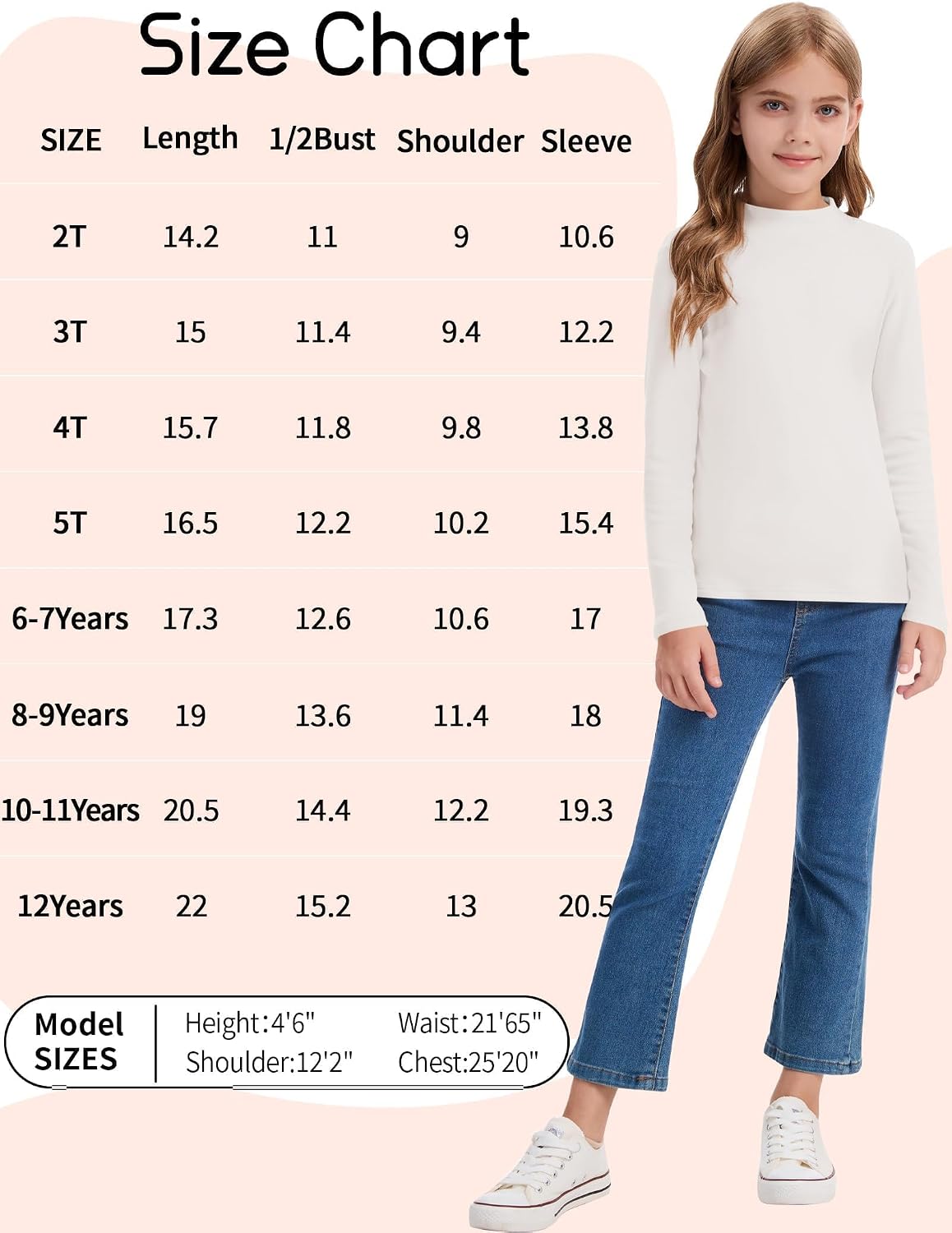 QBK Girls' Mock Turtleneck Fleece Basic Long Sleeve Shirt Casual Tee Tops for Toddler Kids (2t-12Years)