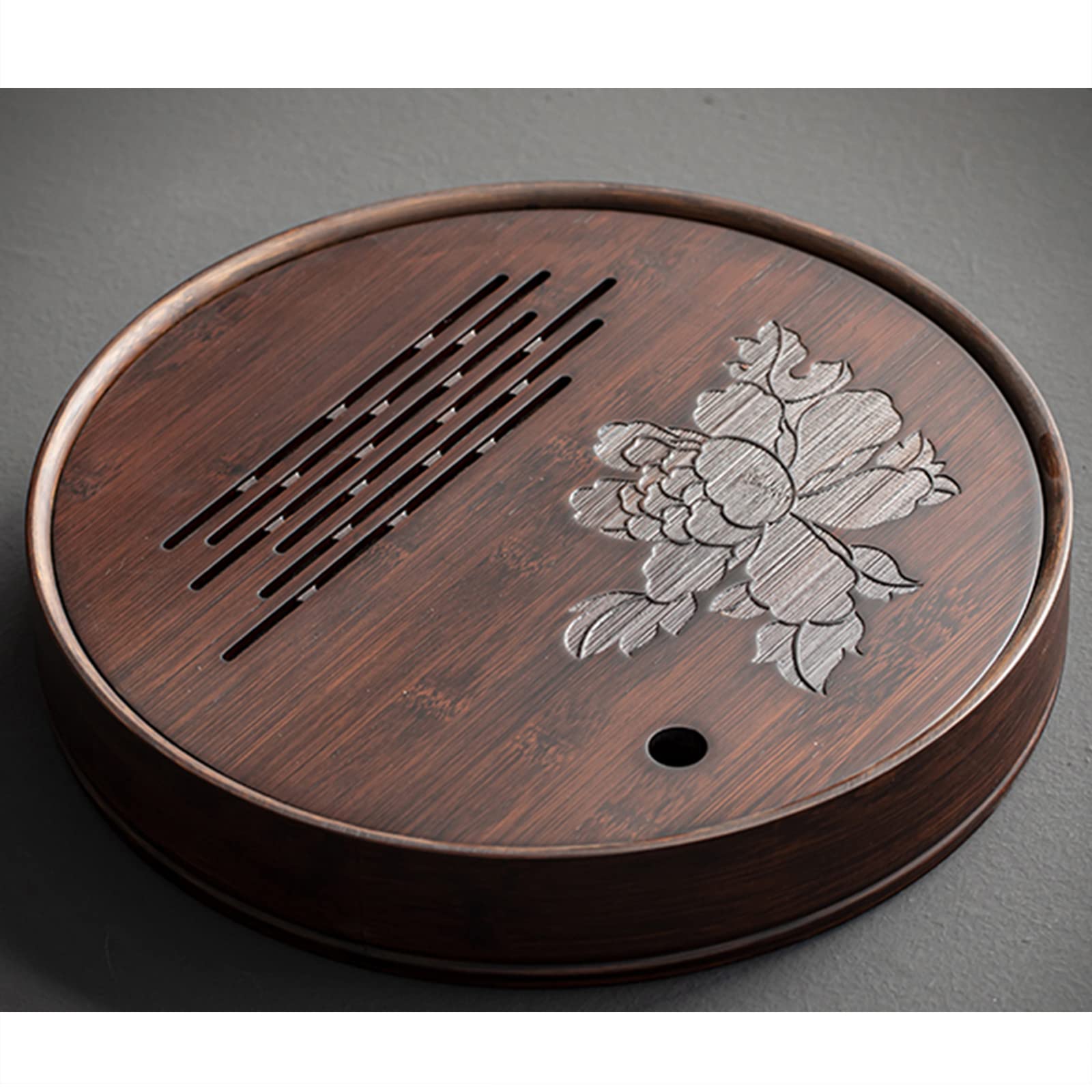 Bandeja Decorativa de bambú para Servir Agua Redonda de Kung Fu Chino con Estructura Desmontable.