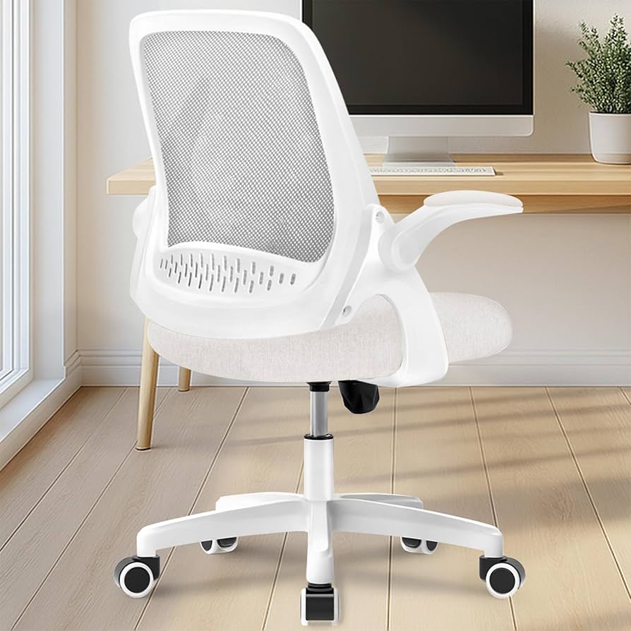 NEO CHAIR Office Desk Computer Gaming Ergonomic Chair with Lumbar Back Support Adjustable Height Swivel Wheels Flip-up Arms Mesh Chair for Home or Office (Ivory)