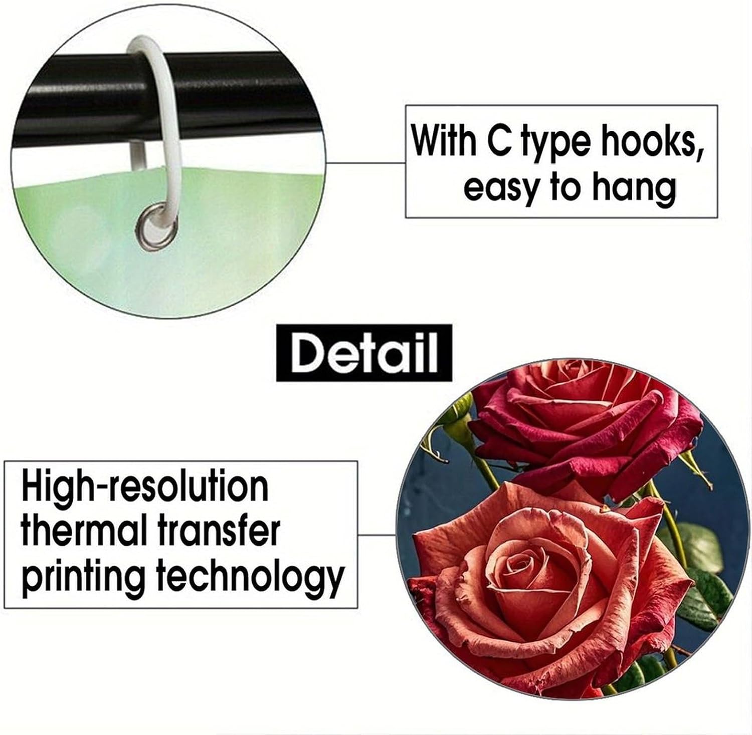 Shabby Chic Roses Shower Curtain for Home, Reusable Curtain Liner with Hooks, Lightweight Bath Curtains for Hotel, Waterproof Bath Curtains for Gym, Apartment, 70.8"x70.8" image 4