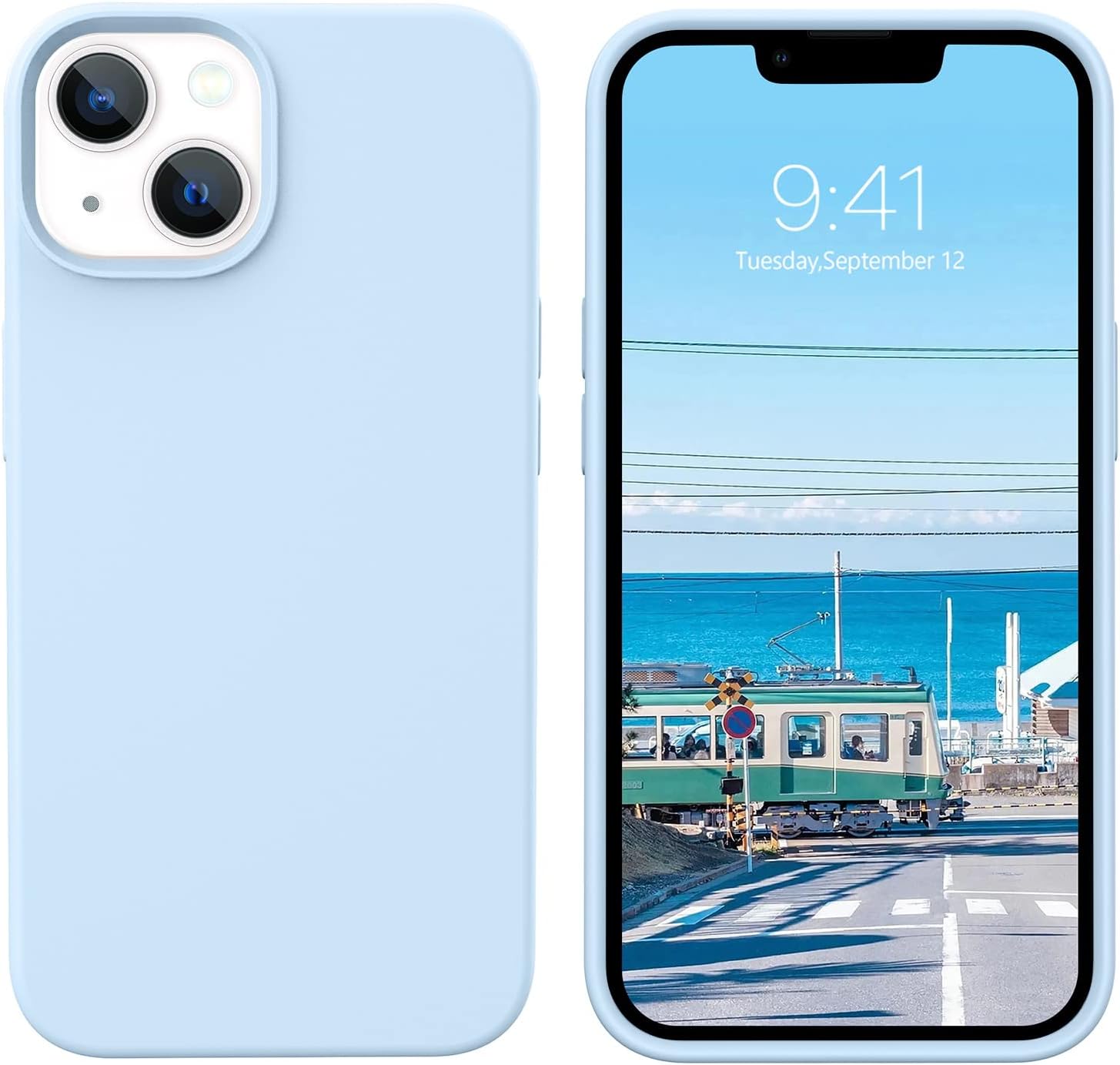 BENTOBEN for iPhone 13 Case, Slim Fit Soft Silicone Gel Rubber Bumper Shockproof Protective Microfiber Lining Hard Back Drop Protection, Light Blue