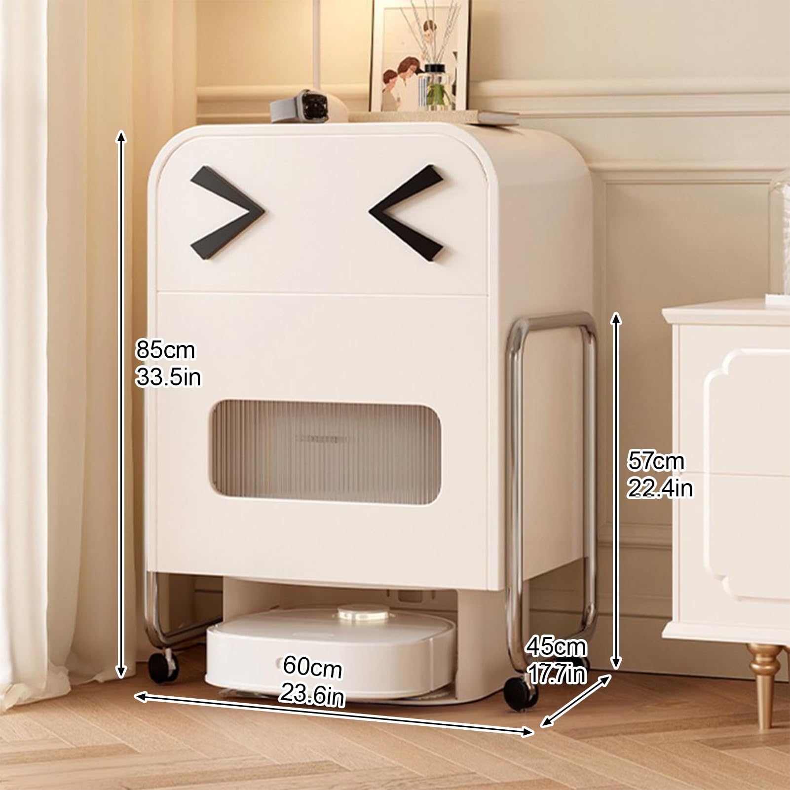 Supporto A Vacuum Robot Nascosto Con Ruote, Rack Organizzatore In Acciaio Al Carbonio Durevole, Stazione Di Ricarica Mobile Per Soggiorno Home Office Kitchen, Elegante Armadio Di Stoccaggio A Spazio R