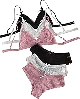 GORGLITTER Women's 3-Pack Floral Lace Bra & Panty Sets - Wireless Bow Bralette Cute Lingerie Underwear