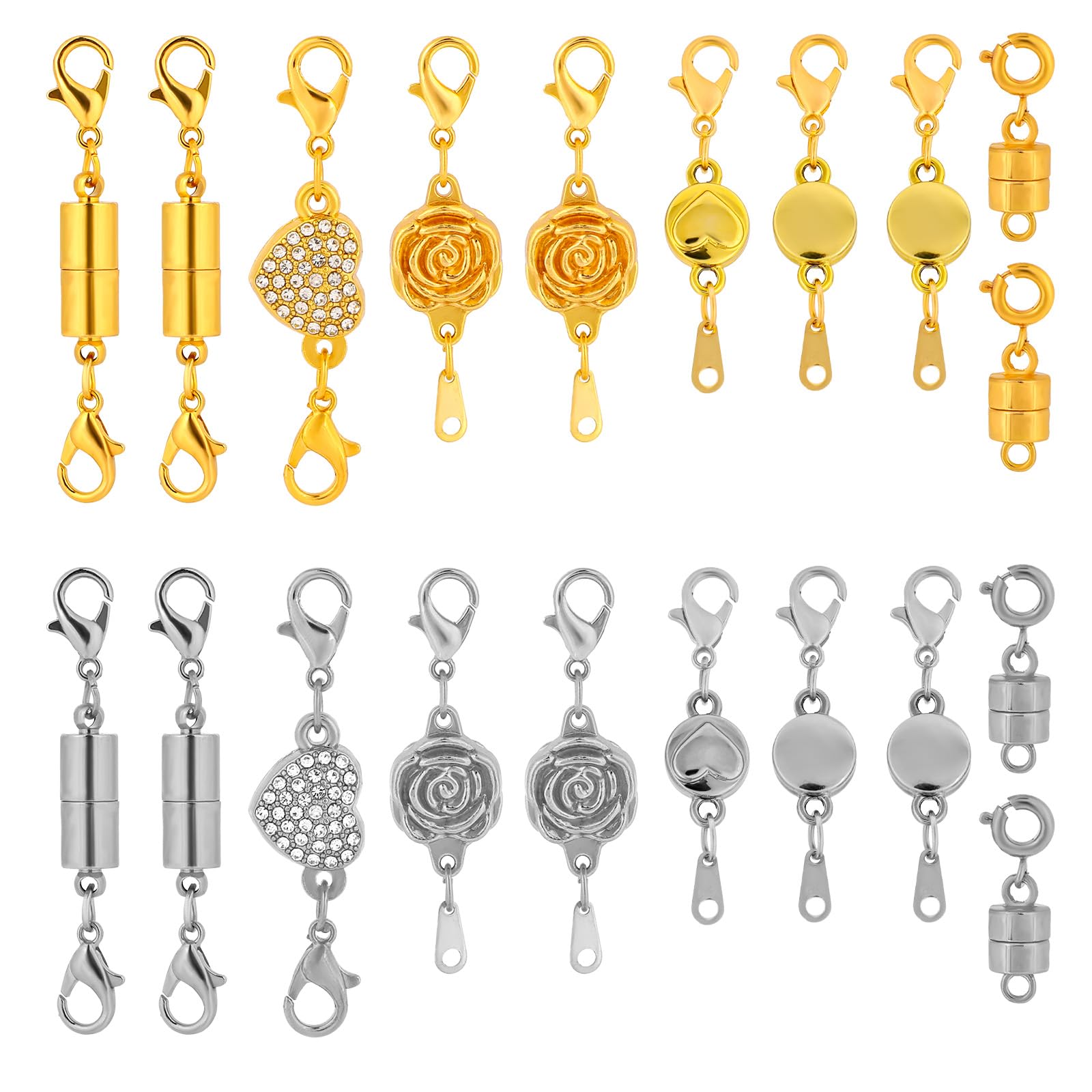 20pcs Magnetic Necklace Clasps, Fashionable Magnetic Jewelry Clasps with Strong Magnets Necklace Extender for Jewelry Making Bracelet Anklet Chains Accessories (Gold-Colored & Silver-Colored)