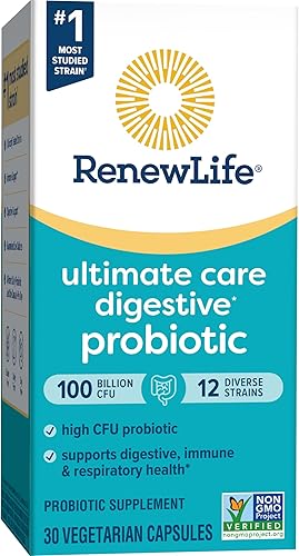 Miniatura 4 de Renew Life Suplemento probiótico Ultimate Flora Ultimate Care Probiótico  Sin gluten lácteos y soja  100 mil millones de CFU  30 cápsulas