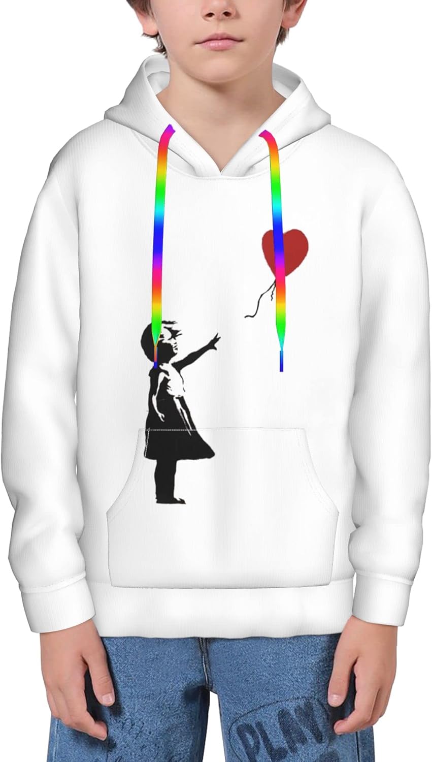 パーカー 子供 スウェットシャツ バンクシー 女の子 赤い風船 Banksy 厚手 フード付き 上着 裏起毛 青少年 長袖tシャツ プルオーバー キッズ トレーナー トップス ポケット付き ティーンエイジャー 男の子 女の子 カジュアル ボーイズ Cafe Du Jardin Com