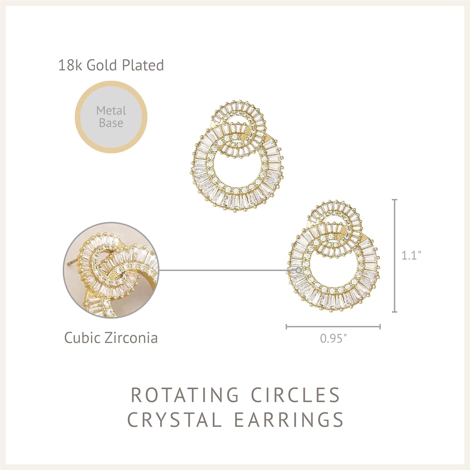 Ettika Gold Earrings, 18k Gold Plated Earrings for Women. Rotating Circles Clear Crystal Earrings. Jewelry, Birthday Gifts For Women
