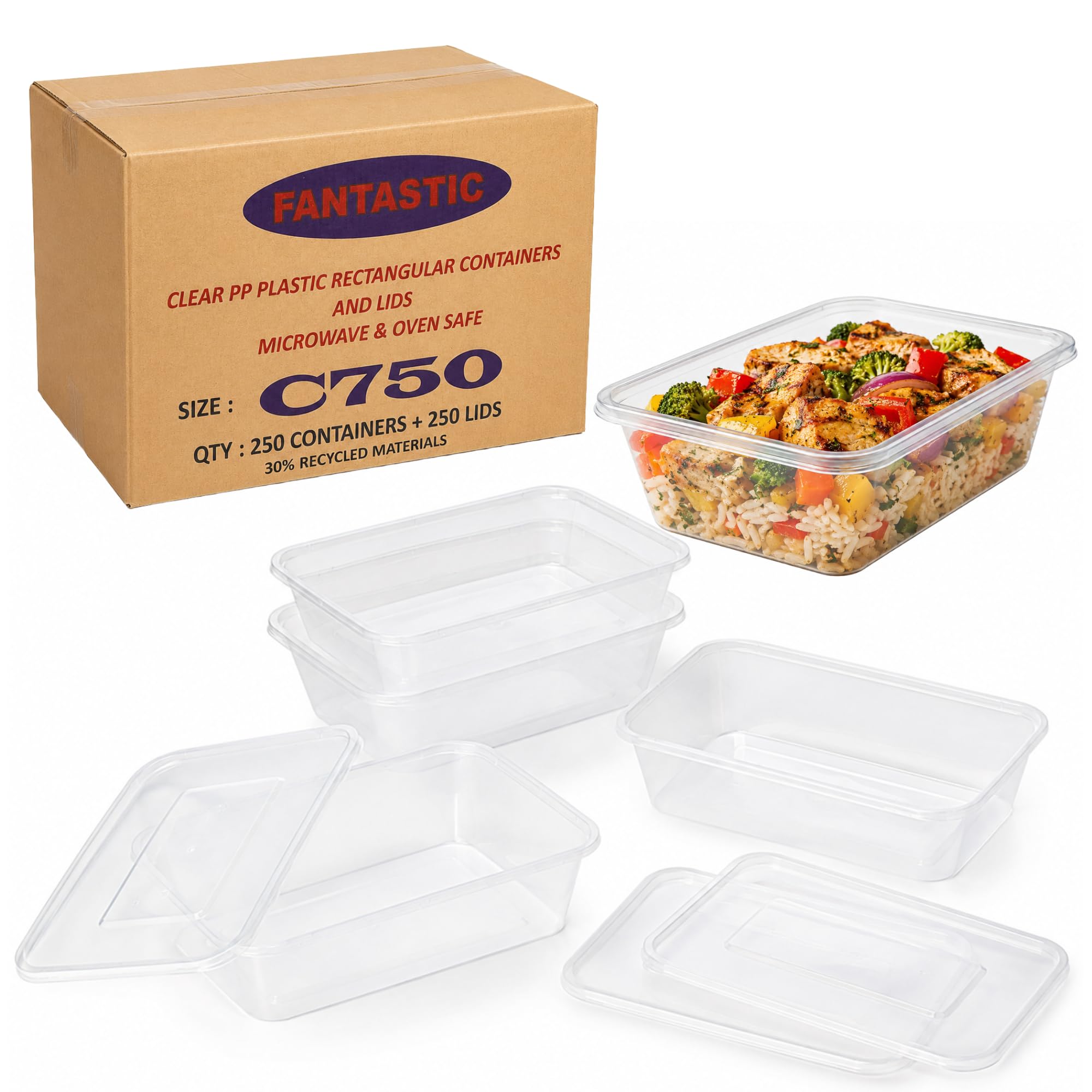 RAP Gloves 150pcs Clear Plastic Food Containers with Lids – 750ml Food Safe Takeaway Containers Microwave & Freezer Safe Meal Prep Boxes Catering Storage Containers