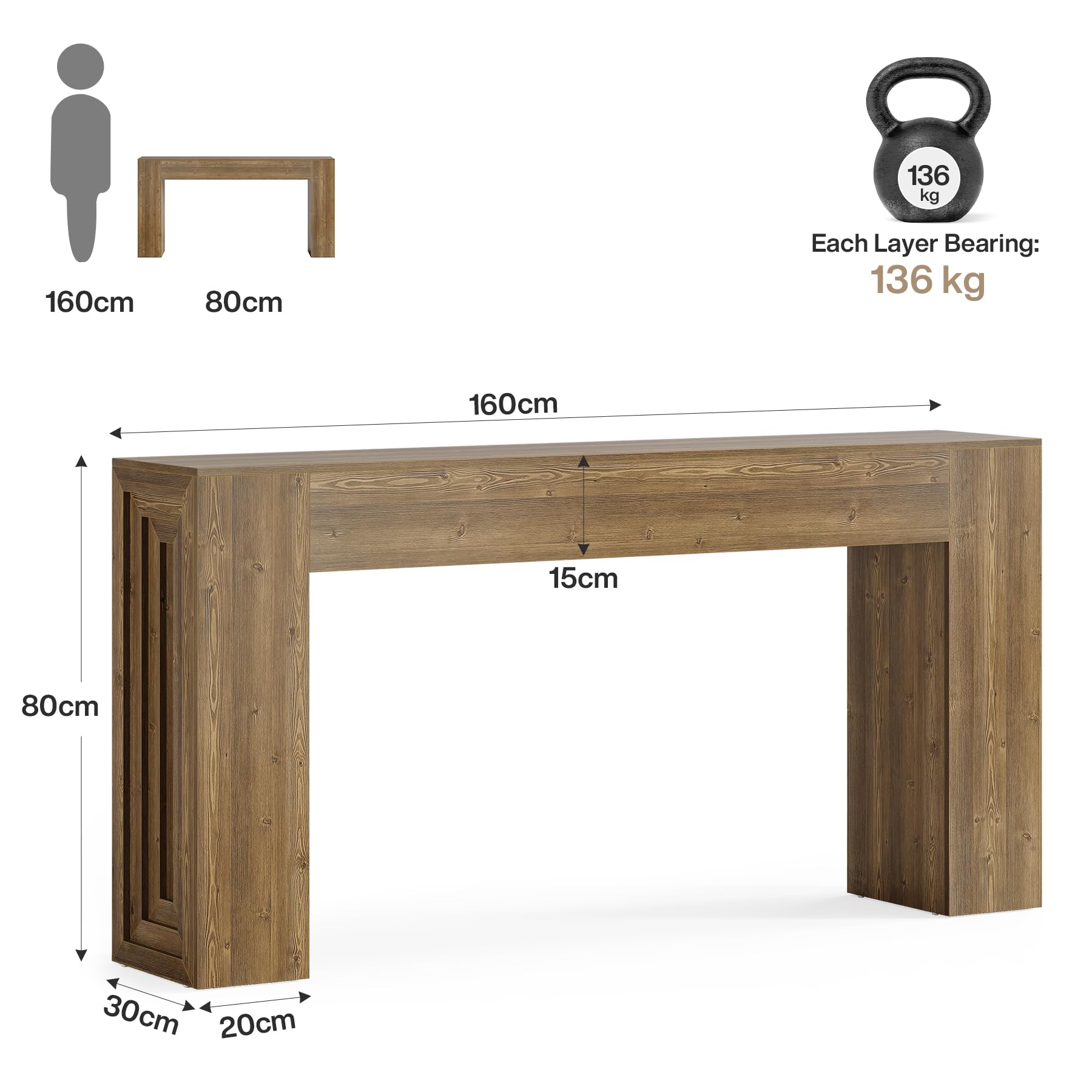Tribesigns Tavolo consolle lungo 160 cm, ingresso rettangolare tavolo da corridoio dietro il divano, divano stretto lungo dietro il divano per soggiorno, corridoio, ingresso, foyer